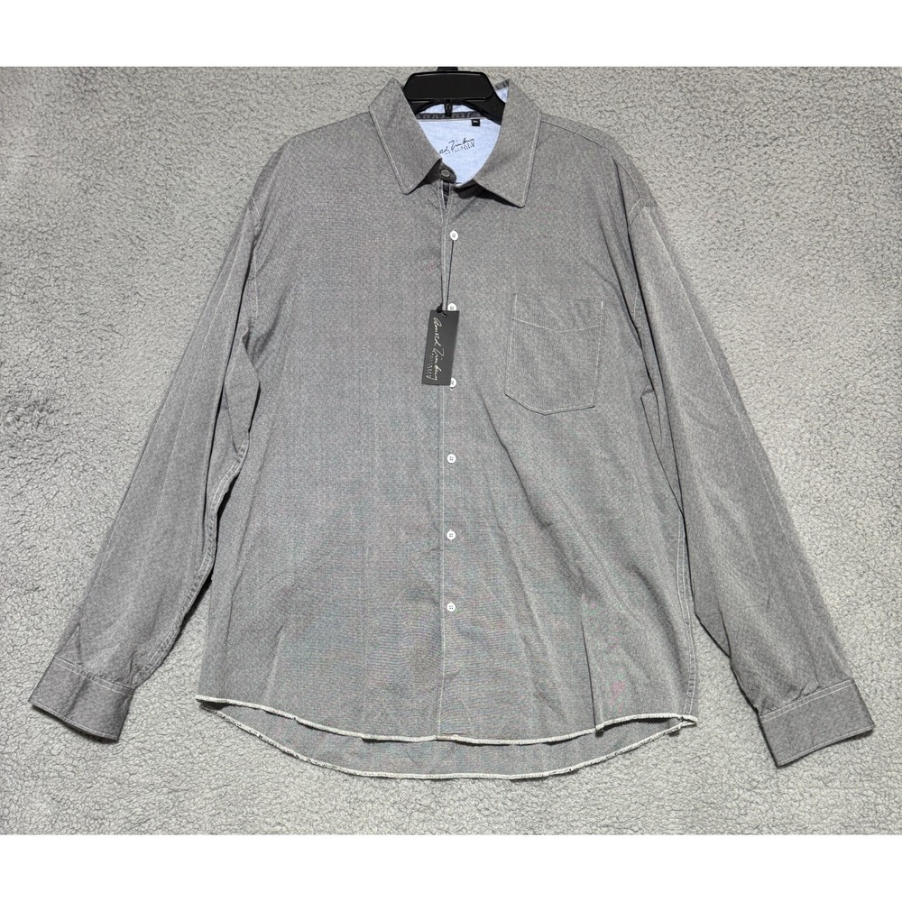 Arnold Zimberg Textured Grid Flip Cuff Button up Shirt Gray Mens Size XL NEW